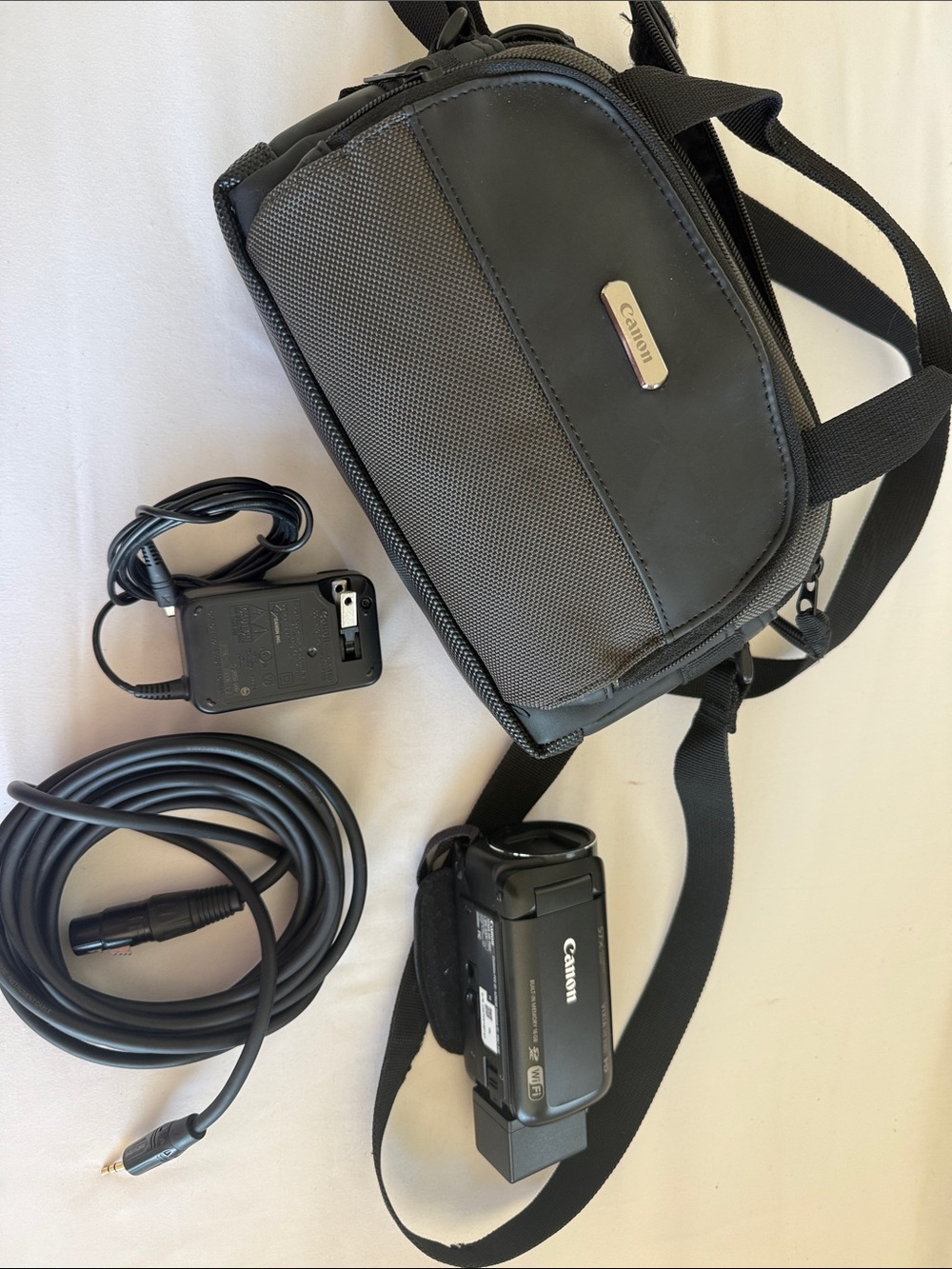 Canon Black and Gray Camcorder Kit with Bag and Cables